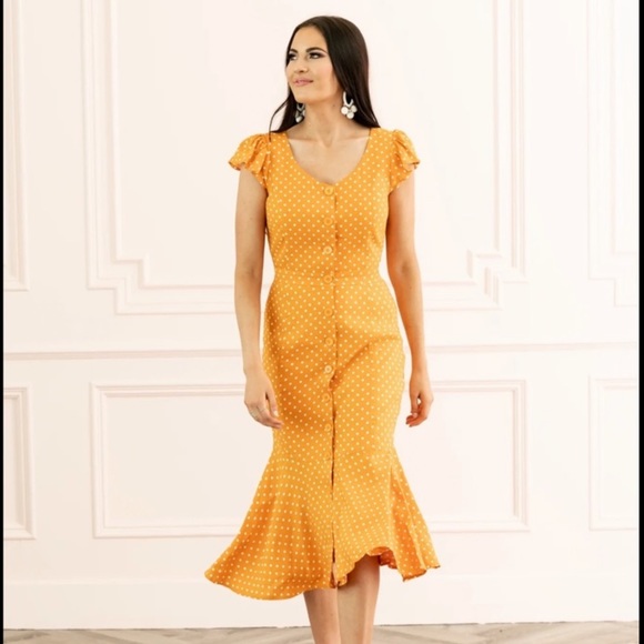 Rachel Parcell | Dresses | Rachel Parcell Yellow Polka Dot Dress | Poshmark